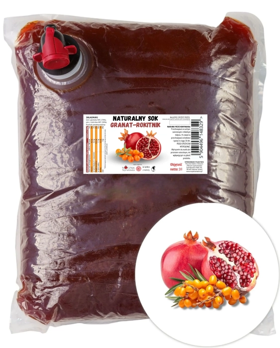 W spółce z naturą sok tłoczony z granatów i rokitnika 100% - worek 3 l