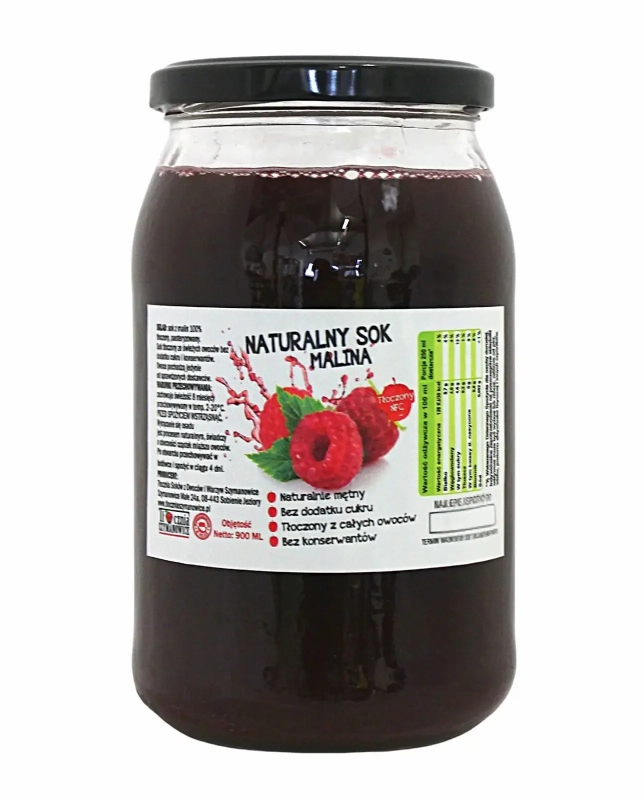 W spółce z naturą sok tłoczony z malin 100% - słoik 900 ml