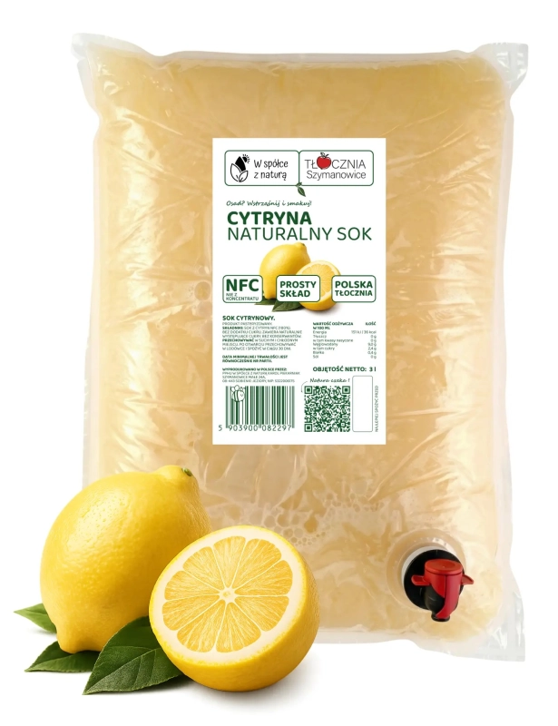 W spółce z naturą sok tłoczony z cytryny 100% - worek 3 l