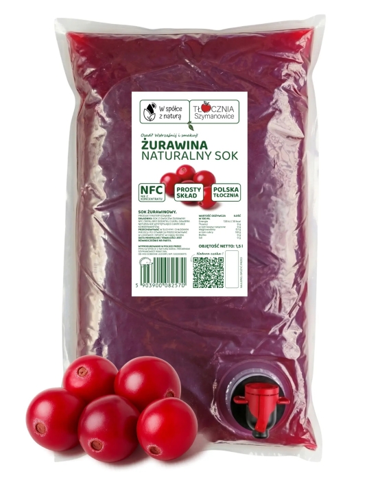 W spółce z naturą sok tłoczony z żurawiny 100% - worek 1,5 l