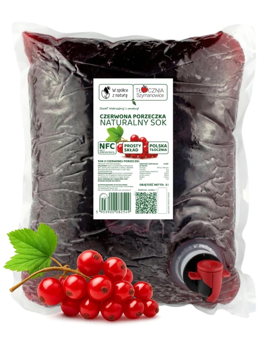 W spółce z naturą sok tłoczony z czerwonej porzeczki 100% - worek 3 l