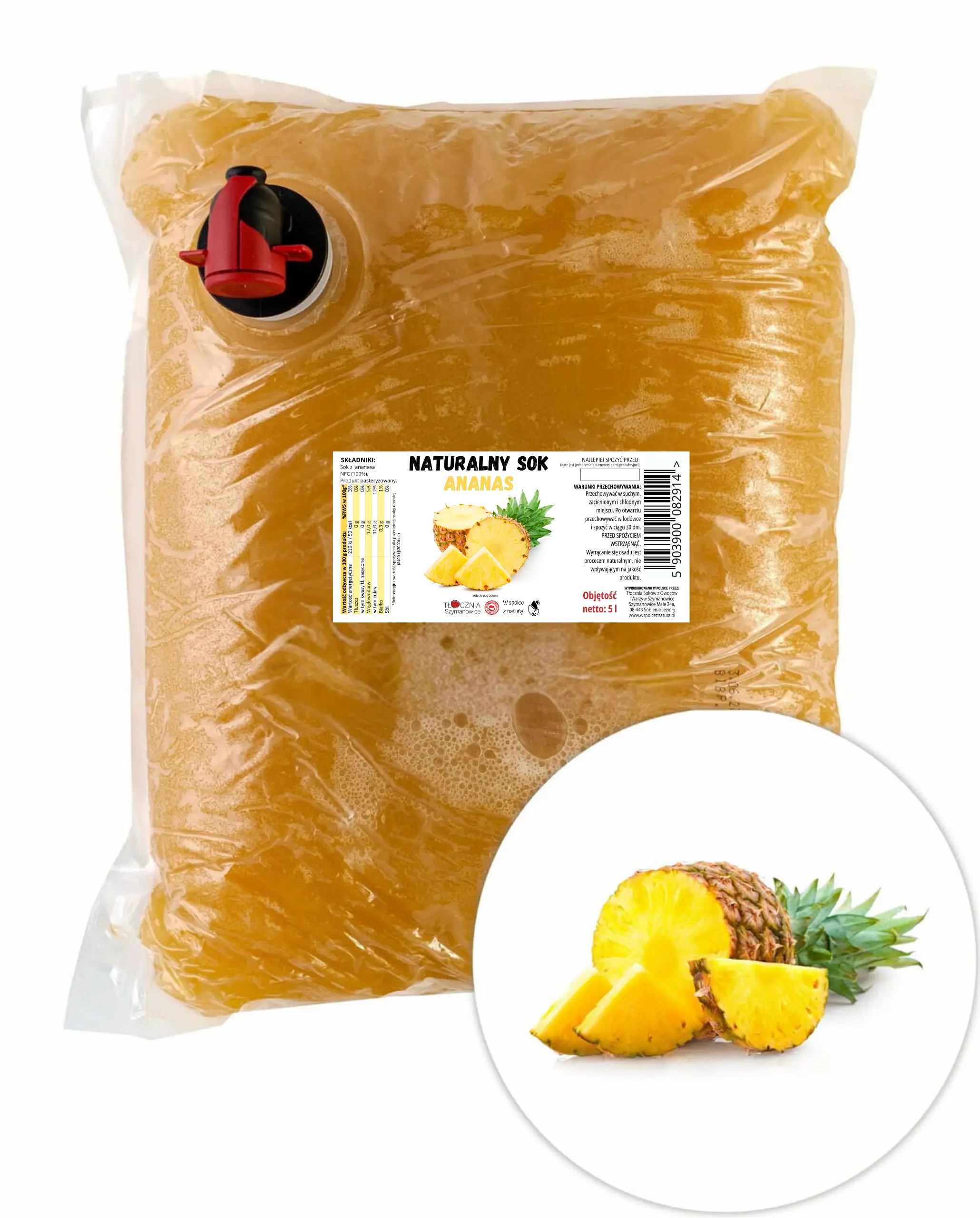 Sok Ananasowy Tłoczony 5 l NFC 100% Bez Dodatków