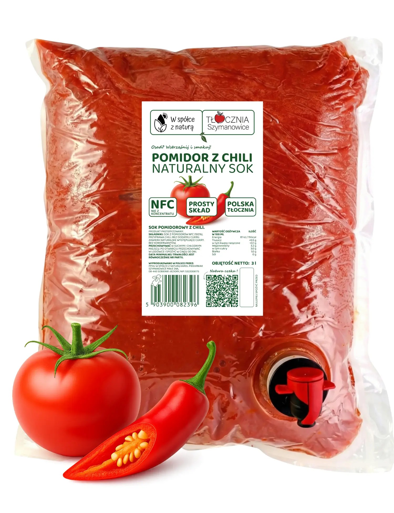 Sok Pomidorowy z Chili Tłoczony 3 l NFC 100% Bez Dodatków
